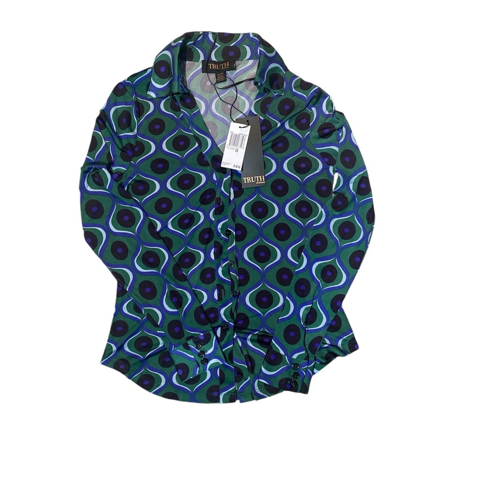 Green blue pattern blouse